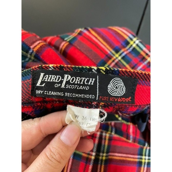 Vtg LAIRD PORTCH of SCOTLAND Red Tartan Plaid Wrap Kilt skirt Wool Skirt W 26 - Picture 9 of 15